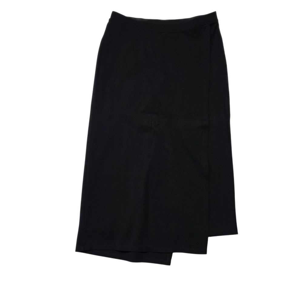 Betabrand Asymmetric Wrap Front Midi Skirt Womens Medium Black Nylon Spandex